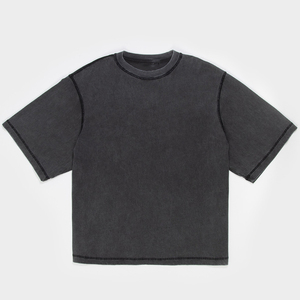 Camiseta Ultra Pesada con Logo Personalizado, 285g, 100% Algodón, para Hombre, Lavado Ácido, Corte Holgado, Cuello con Tachuelas, Estilo Urbano - Product Image 4