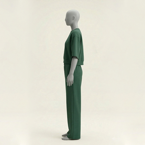 Ensemble 2 pièces personnalisé pour femme, haut court à col montant et pantalon long, tenue de sport décontractée, grande taille, hiver, 100% coton, polaire uni - Product Image 4