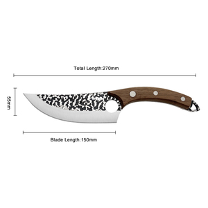 Cuchillo de caza Drop Point con hoja de acero de Damasco, mango de madera, grosor de 0.6 mm y borde biselado - Product Image 3