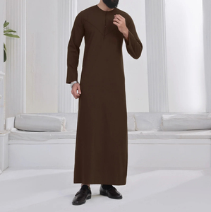 Jubbah Thobe à col rond et manches longues, de haute qualité, fabriqué en usine, vente directe, robe longue boutonnée, Thobe islamique - Product Image 2