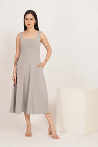 Vestido Midi Sin Mangas con Bolsillos, Silueta en A, Color Sólido, Ropa Casual, Tejido Transpirable, Cintura Natural - Product Image 2