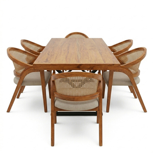Juego de Mesa de Comedor Trovena de Teca Sólida, Estilo Escandinavo, Moderno, Ecológico, Hecho a Mano, de Lujo y Calidad Comercial, con Patas de Hierro, Superventas - Product Image 2