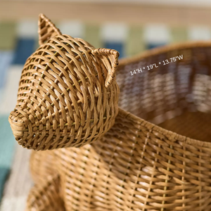 Adorable Cat Rattan Kids Room Toy Storage <b>Basket</b> Cutie Animal Shaped <b>Wicker</b> <b>Basket</b> Handwoven Pet Design For Nursery Wholesale - Product Image 3