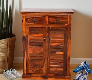 Mueble Zapatero de Madera Maciza |   Organizador de entrada con 2 cajones y puerta con persianas |   Muebles de Madera al por Mayor - Product Image 4
