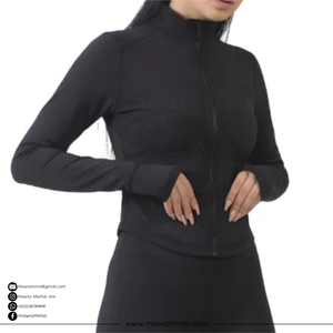 Women's Black Full Zip <b>Yoga</b> <b>Jacket</b> Stand Neck Long Sleeve Breathable Spandex Polyester Sportswear Regular Fit Rhinestone Front - Product Image 3