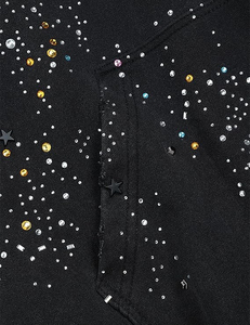 Sweat-shirt à capuche surdimensionné pour homme, style streetwear, avec strass, OEM ODM, 100% coton, doublure en polaire, design décoratif en cristal noir - Product Image 3