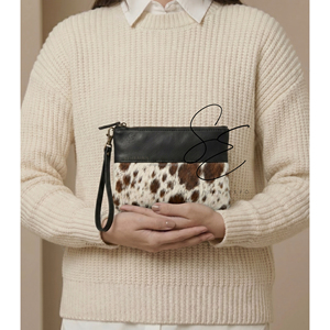 Cowgirl Genuine Leather Hair On Hide <b>Wristlet</b> Clutch Wallet Handmade Western Zipper Pouch Women Cowhide Leather Travel Pouch - Product Image 1