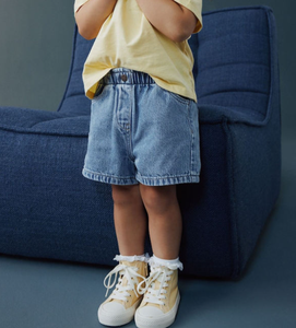 Shorts en jean élastiques taille haute pour enfants, garçons et filles, décontractés, en coton lavé, avec poches - Product Image 6