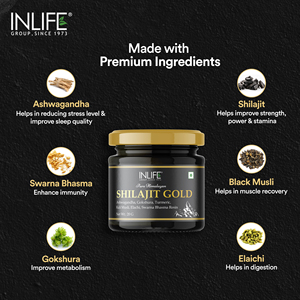 Shilajit Gold Pur du Telangana certifié GMP INLIFE, 75 % d'acide fulvique, gestion de l'énergie, Ashwagandha, Tribulus, Curcuma, pour adultes - Product Image 5