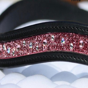 Fascia per sopracciglia in pelle a canale vuoto per cavallo a forma di onda lucentezza di cristallo con intarsio fascia per sopracciglia personalizzata rosa <span class=keywords><strong>vintage</strong></span> nera - Product Image 5