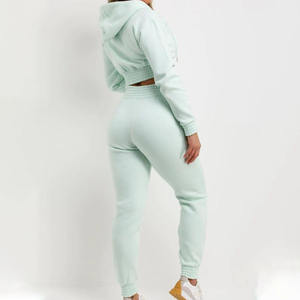 Ensemble de survêtement vert menthe à capuche pour femme, sweat-shirt long et pantalon de jogging assorti, coupe décontractée, couleur unie - Product Image 2