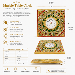 Marble Square <b>Table</b> <b>Clock</b> | Handcrafted Decorative Desk <b>Clock</b> with Traditional Indian Design - Product Image 5