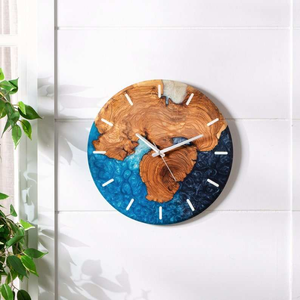 Horloge murale artisanale en bois et résine époxy, design unique et personnalisé avec grain de bois naturel, calendriers à quartz, décoration intérieure, artisanat en bois - Product Image 2