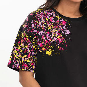 T-shirts à manches courtes pour femmes, col rond, mélange coton/polyester, écologiques et respirants, motif imprimé, fabriqués au Pakistan - Product Image 6