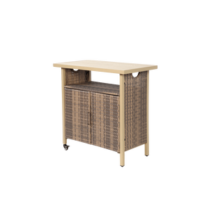 Carrello Bar da Esterno in Vimini con Ruote, Tavolo Bar Mobile in Rattan con Piano in Vetro per Servizio Vini su Patio e Veranda - Product Image 4