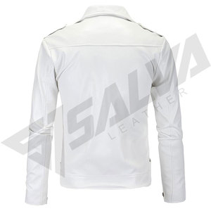 เสื้อแจ็คเก็ตหนังสีขาวสำหรับผู้ชาย คอปกพับได้ ปิดด้วยซิป มีเข็มขัด ทรงเข้ารูป แขนเสื้อแบบปกติ เหมาะสำหรับฤดูใบไม้ร่วง และสวมใส่สไตล์สตรีทแวร์ - Product Image 2