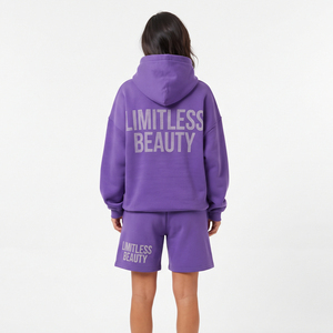 <b>Women</b> Loose Fit Hooded Sweat <b>Short</b> Set 100% Polyester Full Sleeve Drop Shoulder <b>Knee</b> <b>Length</b> <b>Shorts</b> Casual Fleece Sweat <b>Short</b> Set - Product Image 2