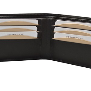 Isino <b>Men's</b> Slim Genuine Leather Bifold <b>Wallet</b> <b>Black</b> With Beige Panel Minimalist Design Fold Closure Daily Use - Product Image 4