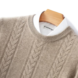 Pull en laine mérinos 100% personnalisé, col rond, manches longues, épais, pour homme, tricot d'hiver, fournisseur en gros OEM ODM - Product Image 2