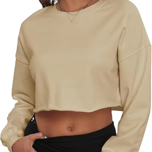 Nouveaux sweats à capuche en coton uni à col rond avec logo personnalisé pour femmes, style oversize - Product Image 1