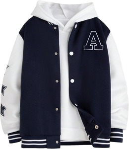 Chaqueta Universitaria Azul Personalizada al por Mayor, Chaqueta Letterman con Capucha, Chaqueta de Béisbol de Forro Polar para Invierno, Fabricante OEM - Product Image 1