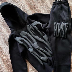 Survêtement d'hiver pour homme en coton 100% de haute qualité 420 g/m², imprimé en relief, coupe ajustée, streetwear personnalisé - Product Image 1