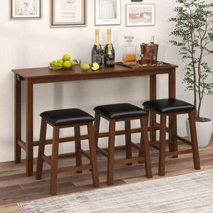Set da 4 Pezzi: Tavolo da Bar Alto con 3 Sgabelli Imbottiti in Pelle PVC - Set di Mobili da Bar Premium - Product Image 6