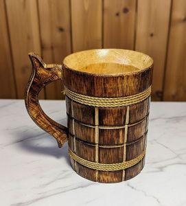 Handmade Wooden <b>Tea</b> Cup <b>Mug</b> with Handle Natural Wood Coffee Cup for Home Party Camping - Product Image 4