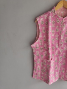 Chaleco Acolchado de Algodón Rosa para Mujer, Cuello Mao, Sin Mangas, con Bolsillos, Bordado a Mano, Ropa Exterior Informal - Product Image 2