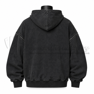 เสื้อฮู้ดซิปสีดำแบบวินเทจทรงโอเวอร์ไซส์ ผ้าฝ้าย สตรีทแวร์ มีกระเป๋าอเนกประสงค์ รับผลิตแบบ OEM ODM ขายส่ง - Product Image 2