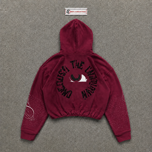 NUEVA SUDADERA CON CAPUCHA Y CIERRE DE CREMAÑERA EN COLOR BURGUNDÍA CON ESTAMPADO GRÁFICO, SUDADERA DE FORRO POLAR EXTRA GRANDE ESTILO STREETWEAR, SUDADERA CON CAPUCHA CASUAL UNISEX, CHAQUETA URBANA EN SAL - Product Image 6