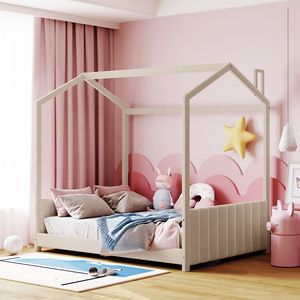 Letto a capanna in velluto beige a grandezza naturale per bambini, in legno, con comfort eccellente (Vecchio SKU LP000126AAA) - Product Image 2