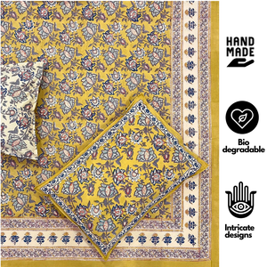 Jaipur Hand Block Printed Cotton King Size Bedsheet 3 <b>PC</b> <b>Set</b> Non Toxic Dyes Soft Breathable Durable Skin Friendly Home Hotel Use - Product Image 2