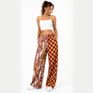 Pantalones de descanso de pierna ancha para mujer adulta, de cintura media, con frente plano, de verano, con estampado de leopardo a cuadros, estilo Western, de moda personalizada - Product Image 5