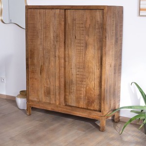 Vandana Amber Value high <b>sideboard</b> with two sliding doors in solid mango wood, warm style - Product Image 3