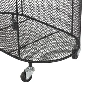 Metal Wire <b>Basket</b> Organizer Wheels Durable <b>Storage</b> Container for Kitchen Essentials <b>Mesh</b> Design Black Color Wooden Handle - Product Image 6