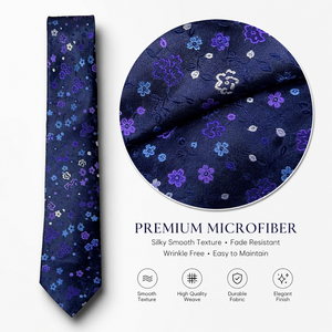 Premium Eco-Friendly Blue Floral Necktie | Designer Jacquard 100% Polyester Tie Men Formal Business Custom Size <b>Accessory</b> - Product Image 3
