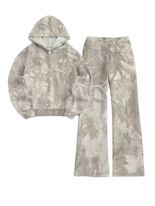 Women's New Digital Print Long Sleeve Hoodie Loose Casual Pants Set 2pcs Light Gray Casual Hooded Sweatshirt and Sweatpants Set - Product Image 2