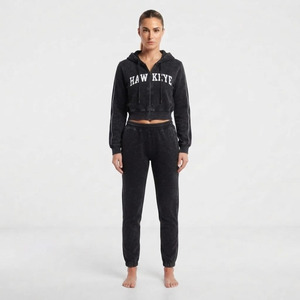 Stylish Winter Women's Hooded Solid Fleece 2-Piece Long <b>Short</b> Sleeve Sweating Tracksuits <b>Set</b> Knee-length 100% Cotton 320g - Product Image 4