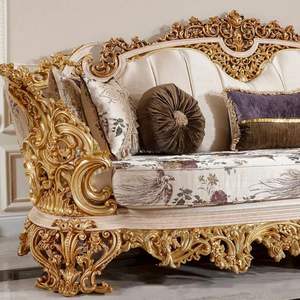 Luxury Royal <b>Gold</b> Traditional Wood Carved <b>Sofa</b> Set with Sponge Filling for Apartment Living Room Furniture - Product Image 3