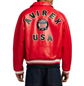 Chaqueta de Cuero Roja Avirex para Hombre, Chaqueta Bomber de Cuero Vacuno Auténtico, Edición Limitada, Estilo Vintage, Cierre de Cremallera Grueso para Invierno - Product Image 6