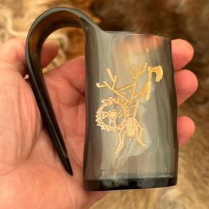 Mug en corne de buffle fait main, forme naturelle, thème animal sculpté, objet d'art de collection, artisanat buraq - Product Image 2