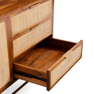 Midcentury Modern Solid Teak <b>Wood</b> <b>Living</b> <b>Room</b> <b>Cabinet</b> with Rattan Panels and Storage Compartments Modern House Villa - Product Image 4