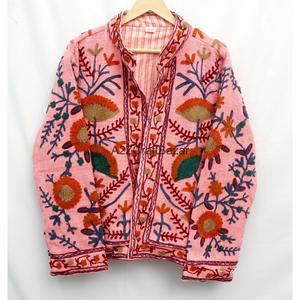 Colorful <b>Hand</b> Embroidered Floral Jacket Women's Cotton Open Front Jacket Prairie Chic Style Full Sleeve Spring Wear - Product Image 1