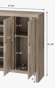 Meuble à chaussures moderne en bois avec plusieurs étagères uniques, portes et étagères latérales ouvertes, pour entrée et buanderie, vente en gros - Product Image 2