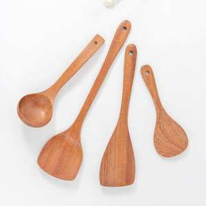 Ensemble de cuillères en bois durables avec spatule, louche, cuillère de service et cuillère à mélanger pour ustensiles de cuisine - Product Image 5