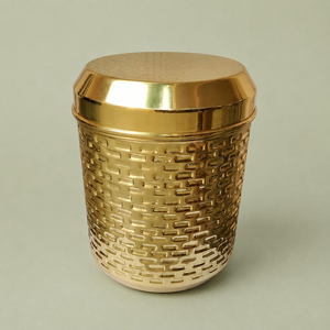 Recipiente de Latón con Tapa y Patrón Tejido Dorado, Recipiente de Almacenamiento de Metal de Lujo para Cocina, Té, Café, Especias, Frutos Secos - Product Image 6