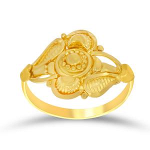 Bague en or pour enfants Cute Bloom, bague florale en or de qualité supérieure pour enfants, motif de feuilles botaniques classique, bijoux en or jaune faits à la main - Product Image 1