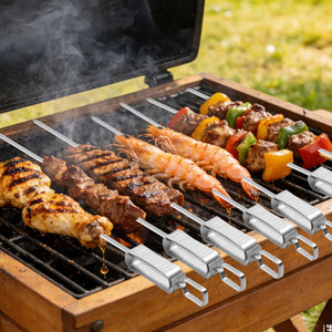 Hanging Tikka Barbecue Flat Metal <strong>Meat</strong> Solid Steel Kabab Maker <strong>Cocktail</strong> Wire Flexible Grill 35cm BBQ <strong>Skewer</strong> - Product Image 1