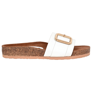 IR COLLECTION White Real Leather Platform Flat Sandals Open Toe Buckle Closure EVA Sole Anti-Slip Summer Fashion Comfort Slides - Product Image 3